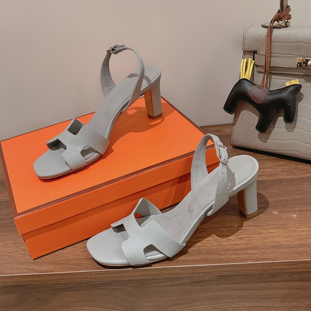 SLINGBACK SANDAL ETERNITE 75 CREAM GRAY LAMBSKIN - 35
