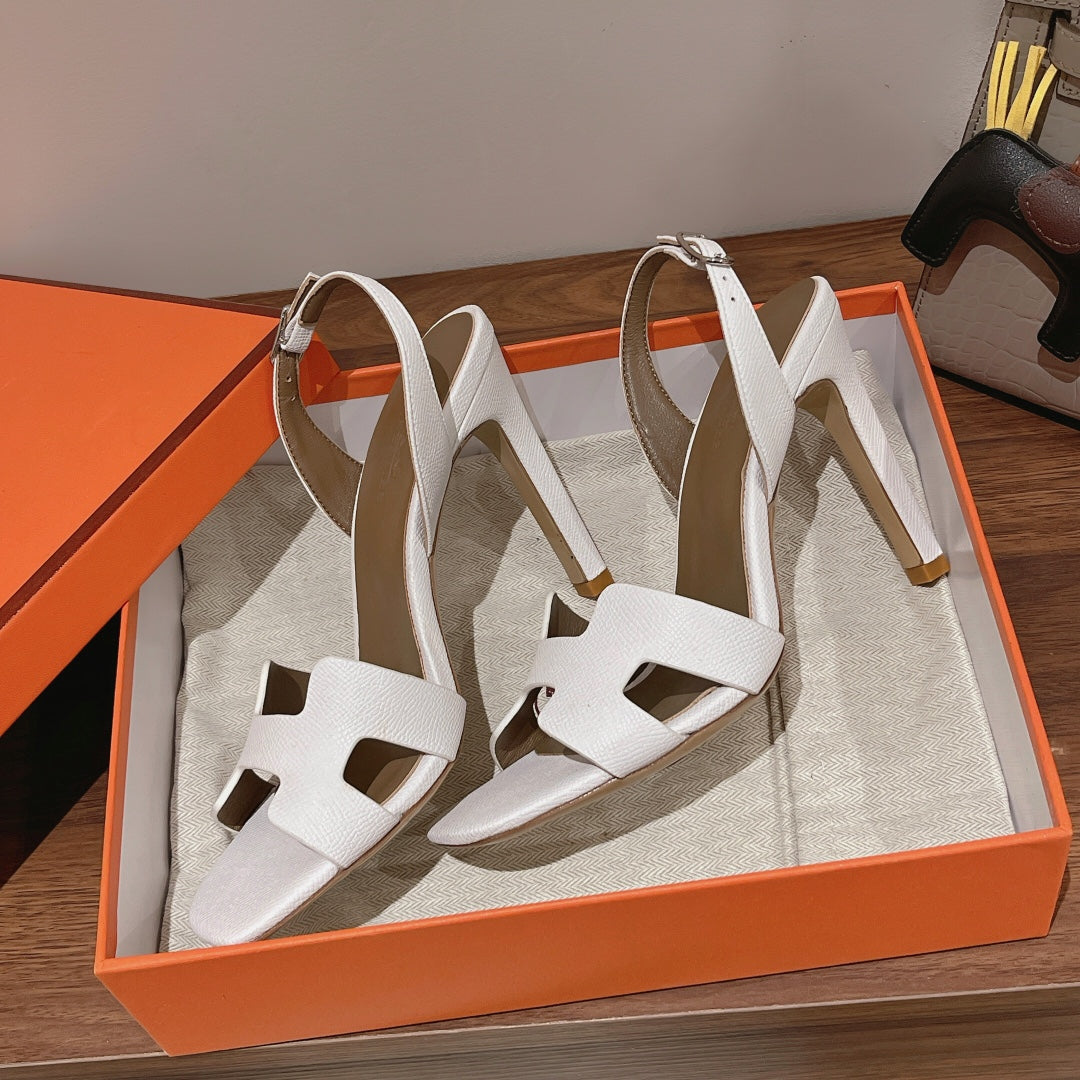 SLINGBACK SANDAL ETERNITE 105 WHITE MIX LIGHT BROWN LAMBSKIN - 35