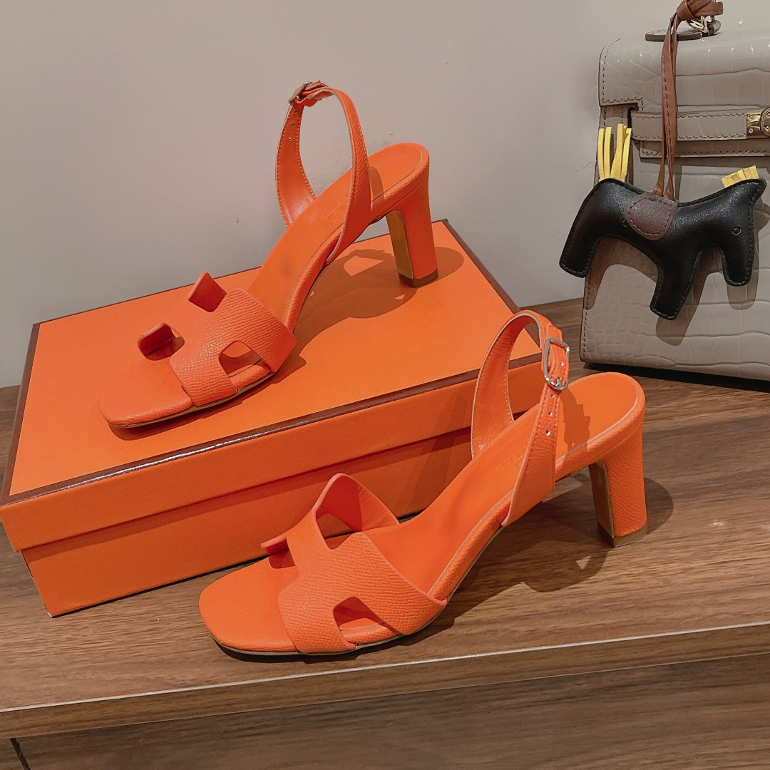 HOLY 75 SANDAL IN VIVID ORANGE GRAINED CALFSKIN - 35