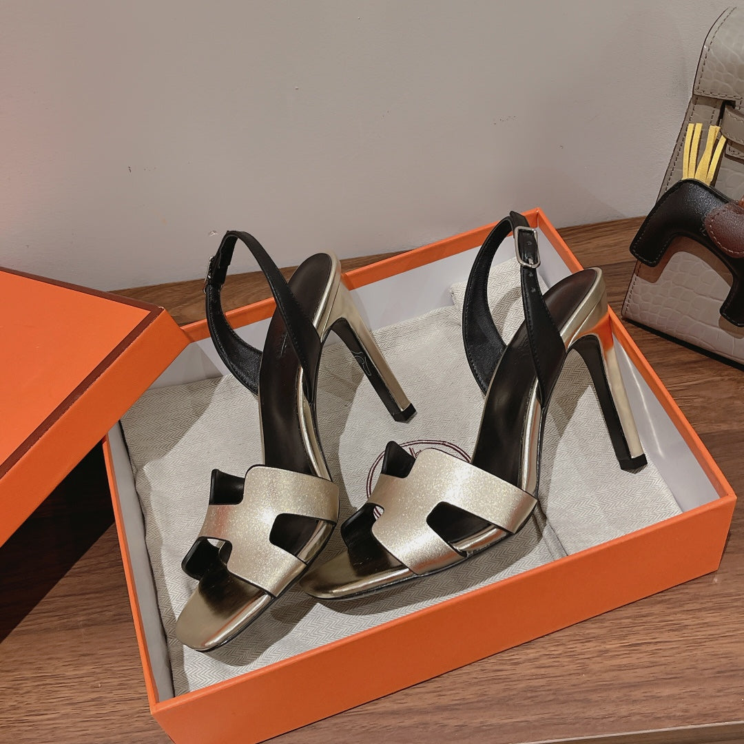 SLINGBACK SANDAL ETERNITE 105 BLACK MIX SILVER LAMBSKIN - 35