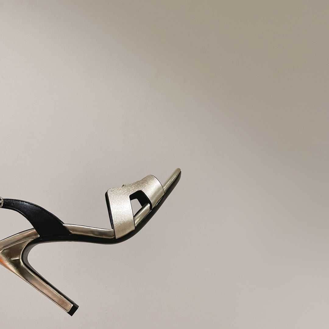 SLINGBACK SANDAL ETERNITE 105 BLACK MIX SILVER LAMBSKIN - 35