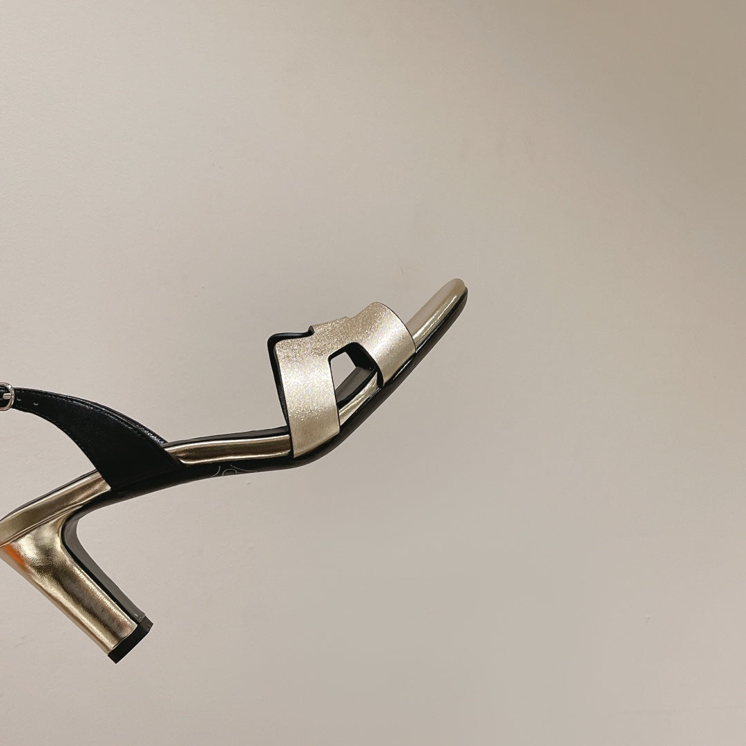 SLINGBACK SANDAL ETERNITE 75 BLACK MIX SILVER LAMBSKIN - 35