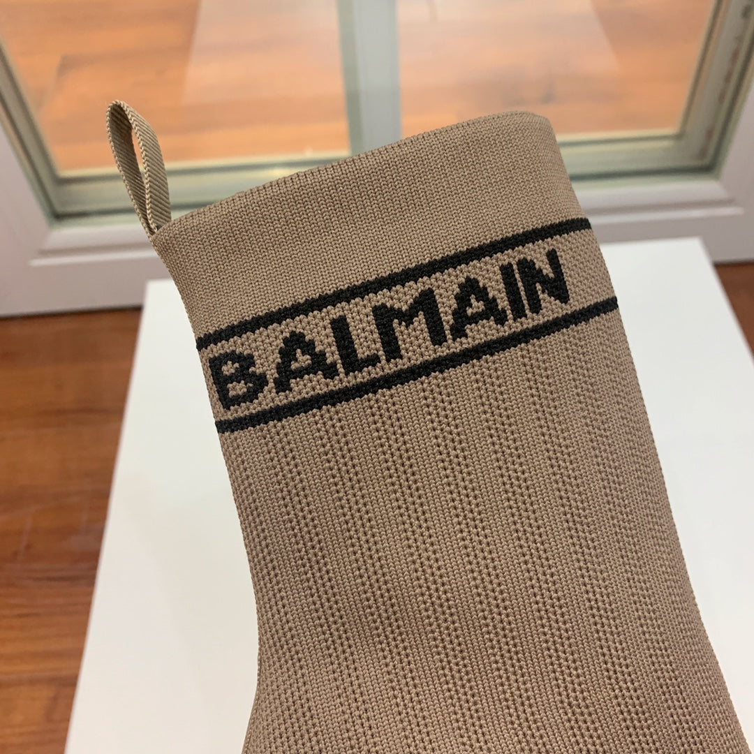 ЧОБОТИ BALMAIN 26S 105 ММ У КОЛЬОРІ ТЕМНО-БЕЖЕВИЙ FLYKNIT СТИЛЬ 17