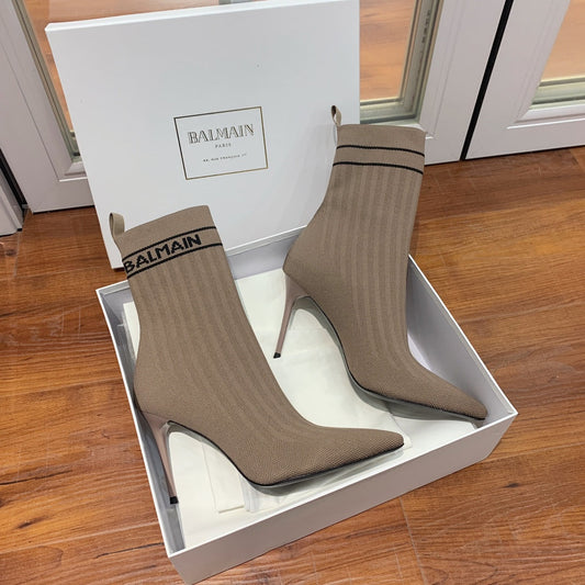 ЧОБОТИ BALMAIN 26S 105 ММ У КОЛЬОРІ ТЕМНО-БЕЖЕВИЙ FLYKNIT СТИЛЬ 17