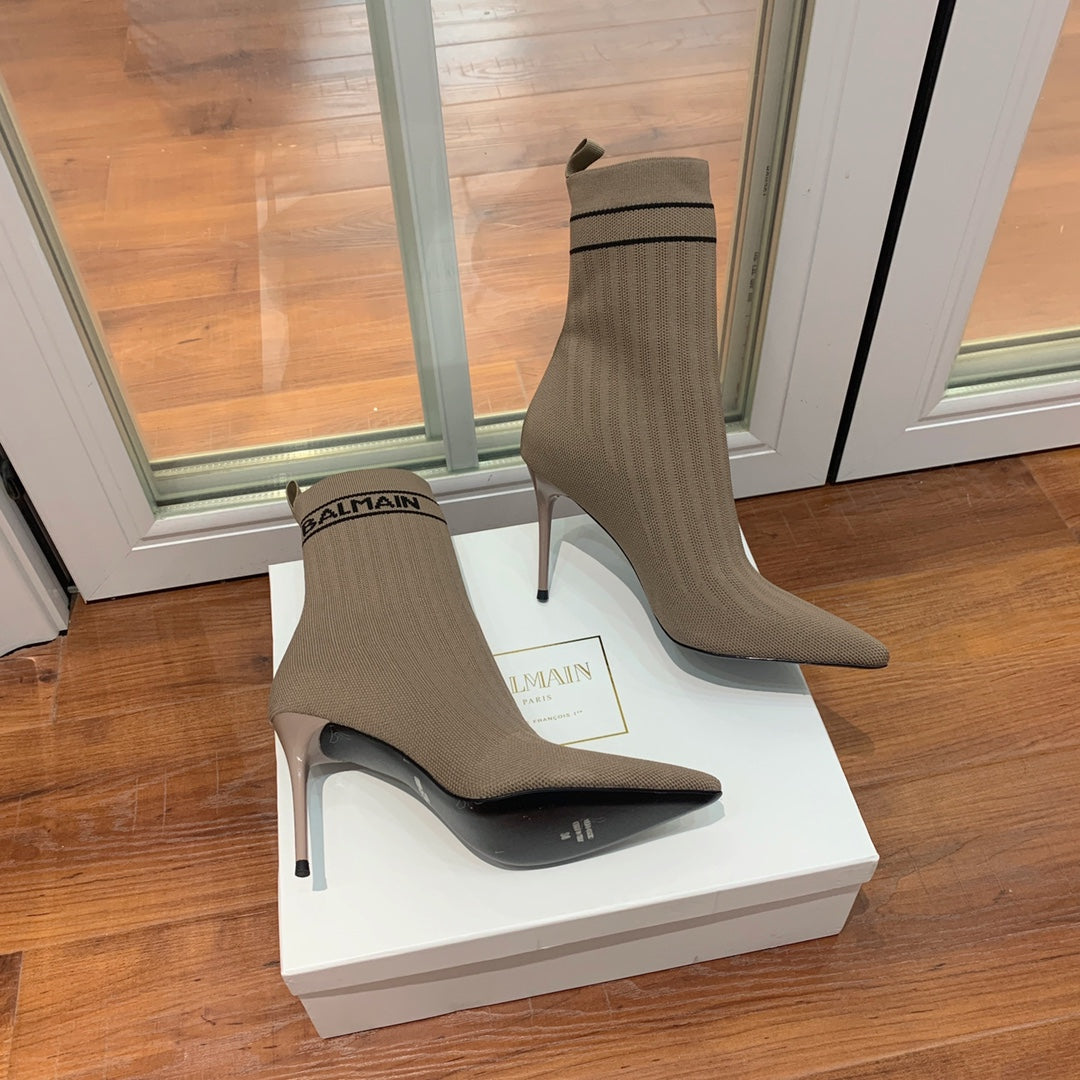 ЧОБОТИ BALMAIN 26S 105 ММ У КОЛЬОРІ ТЕМНО-БЕЖЕВИЙ FLYKNIT СТИЛЬ 17