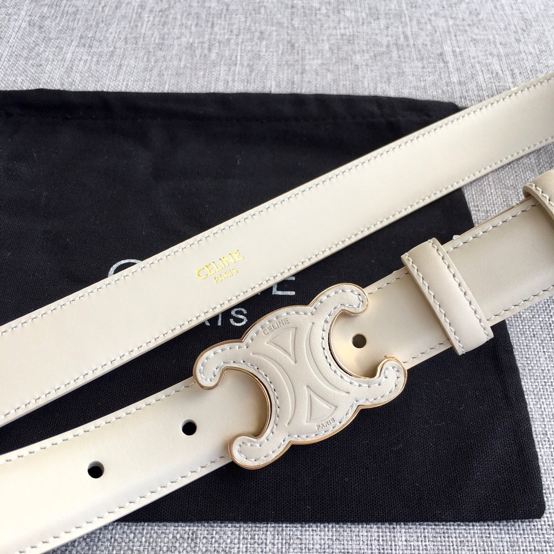 Medium Cuir Triomphe Belt 25mm White Calfskin - 30