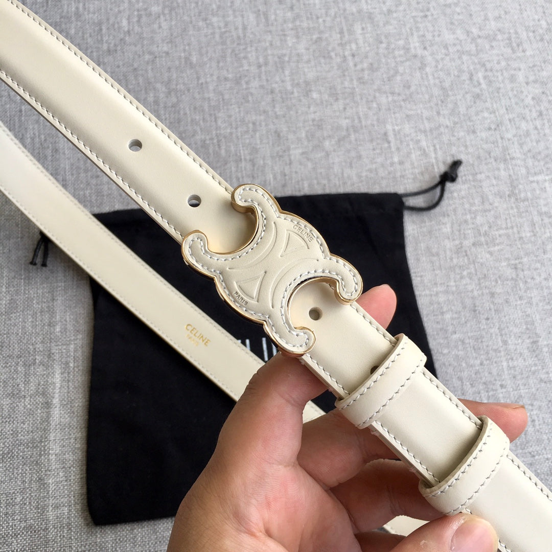 Medium Cuir Triomphe Belt 25mm White Calfskin - 30