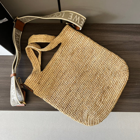 LOEWE 25S SLIT TOTE BAG 30 IN NATURAL CANVAS SHOULDER STRAP