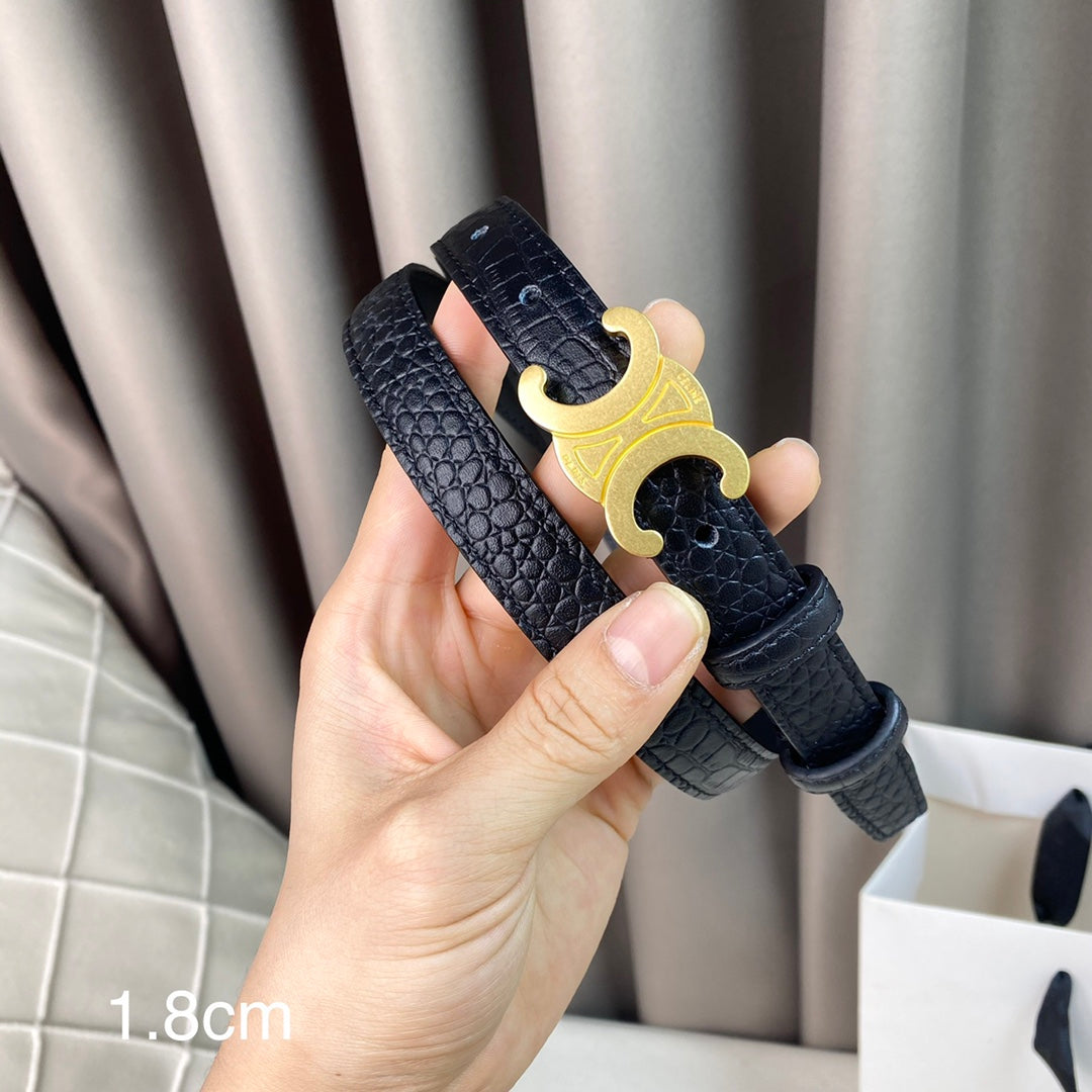 CL Belt 18mm Black Crocodile Embossed Calfskin Ghw - 30