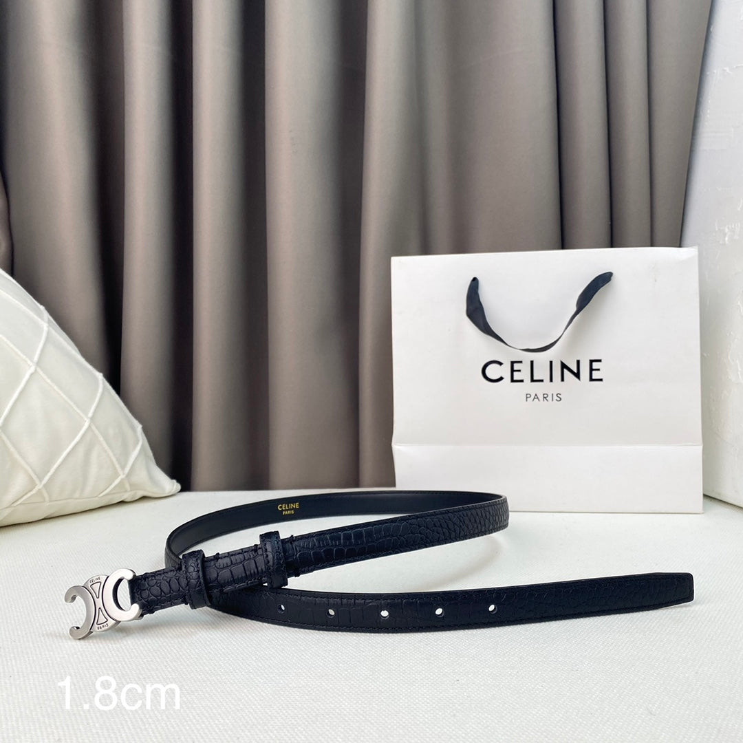 CL Belt 18mm Black Crocodile Embossed Calfskin Shw - 30