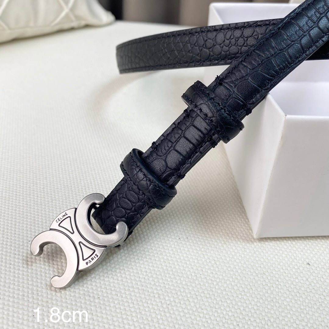 CL Belt 18mm Black Crocodile Embossed Calfskin Shw - 30