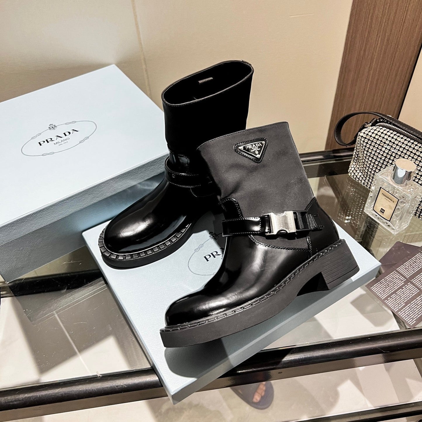 ANKLE BOOTS WITH STRAP IN BLACK CALFSKIN - 35