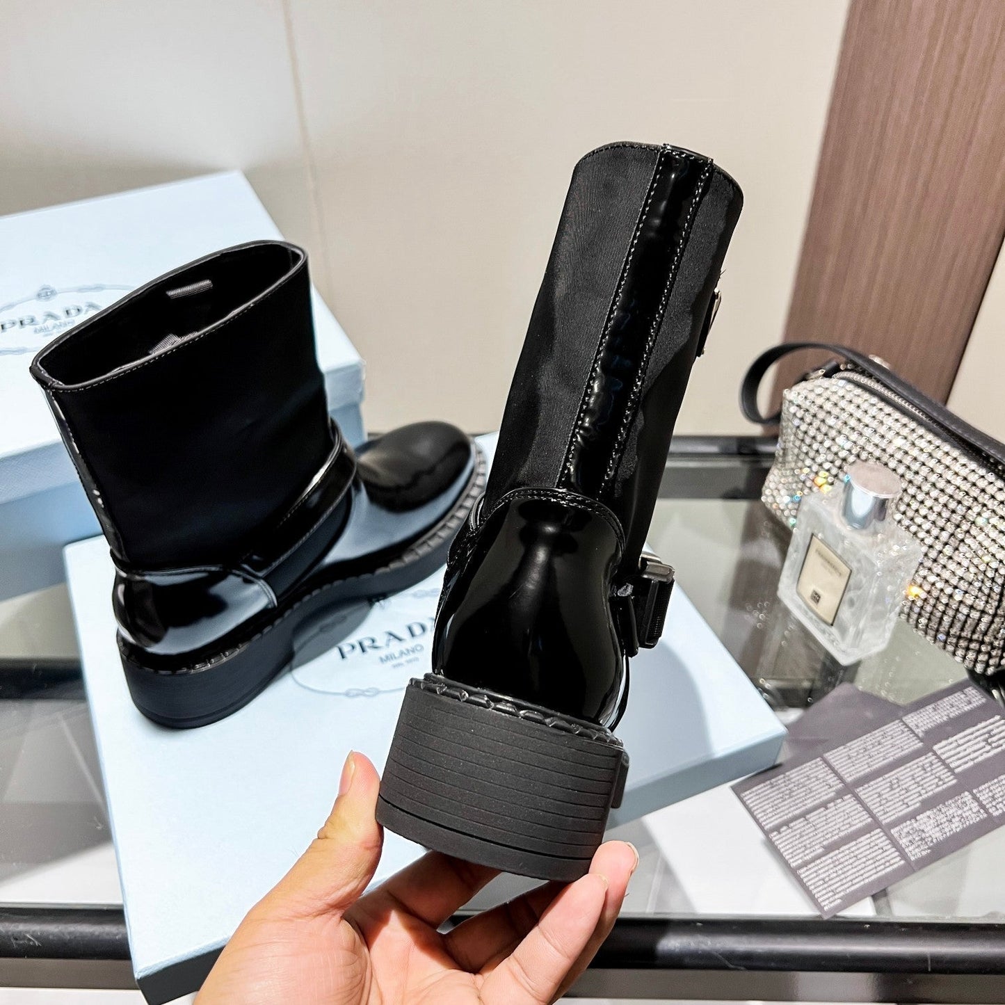 ANKLE BOOTS WITH STRAP IN BLACK CALFSKIN - 35