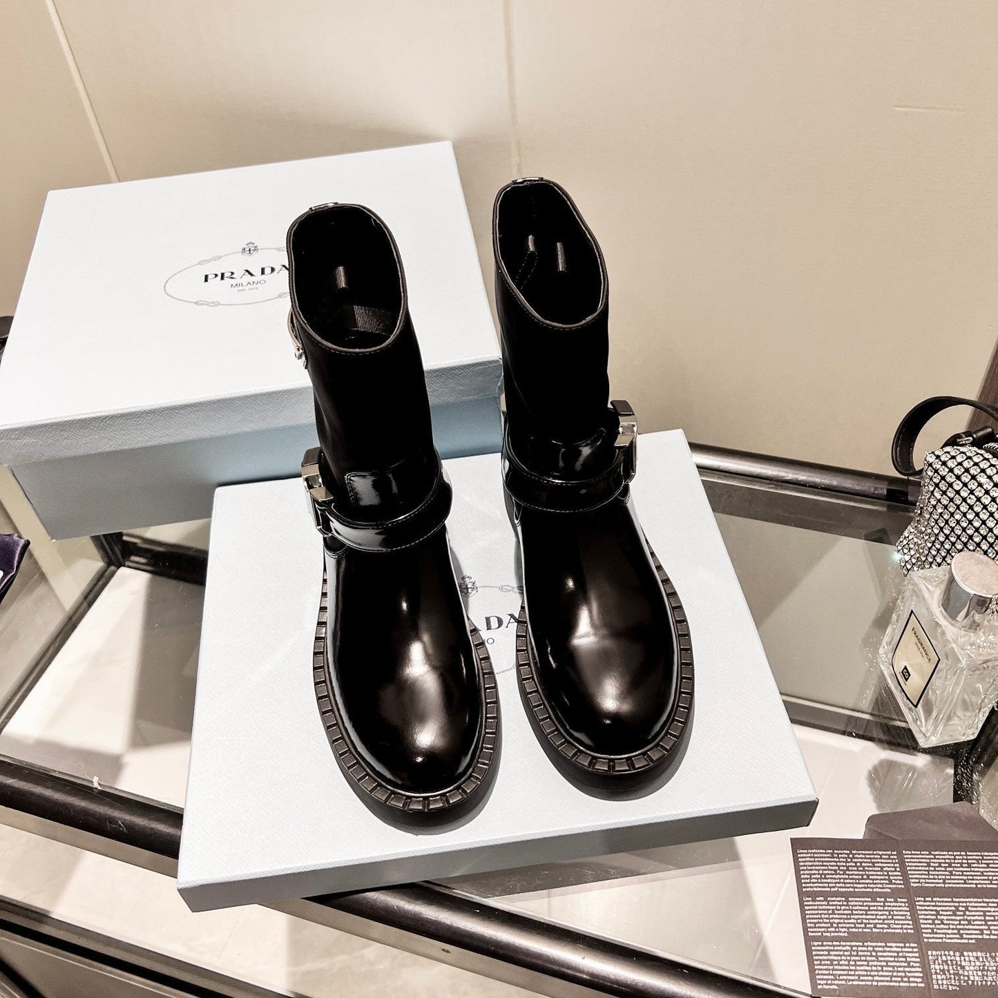 ANKLE BOOTS WITH STRAP IN BLACK CALFSKIN - 35