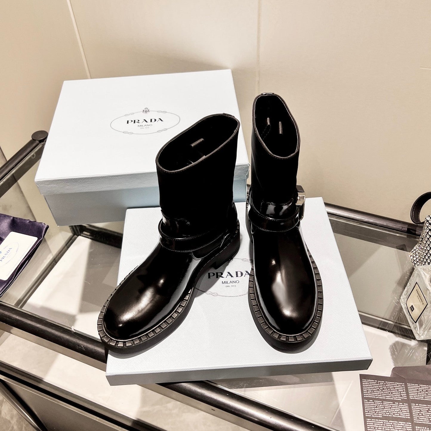 ANKLE BOOTS WITH STRAP IN BLACK CALFSKIN - 35