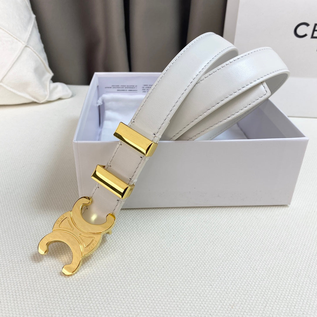 Medium Triomphe Belt 25mm White Calfskin Gold Loop Ghw - 30