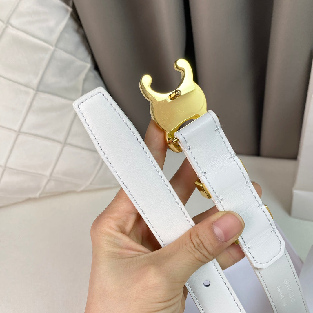Medium Triomphe Belt 25mm White Calfskin Gold Loop Ghw - 30