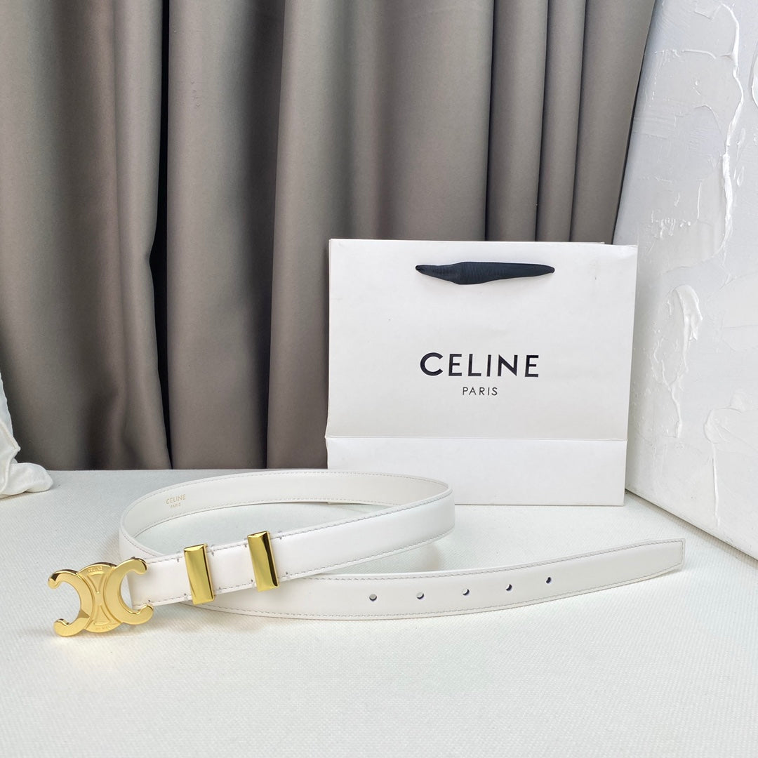 Medium Triomphe Belt 25mm White Calfskin Gold Loop Ghw - 30