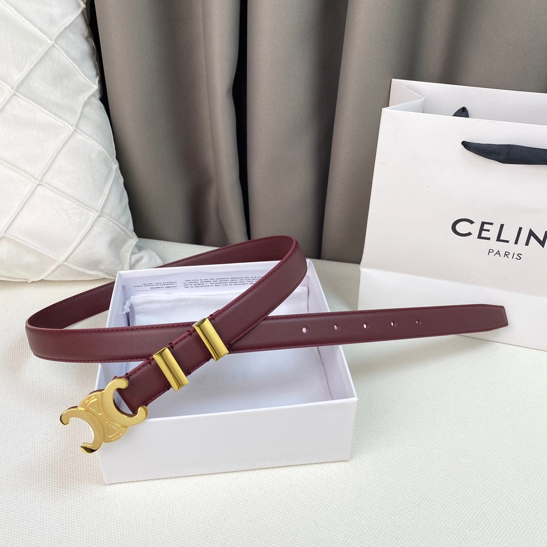 Medium Triomphe Belt 25mm Wine Calfskin Gold Loop Ghw - 30