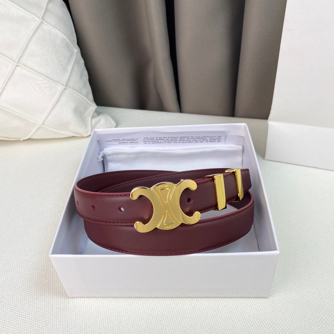 Medium Triomphe Belt 25mm Wine Calfskin Gold Loop Ghw - 30