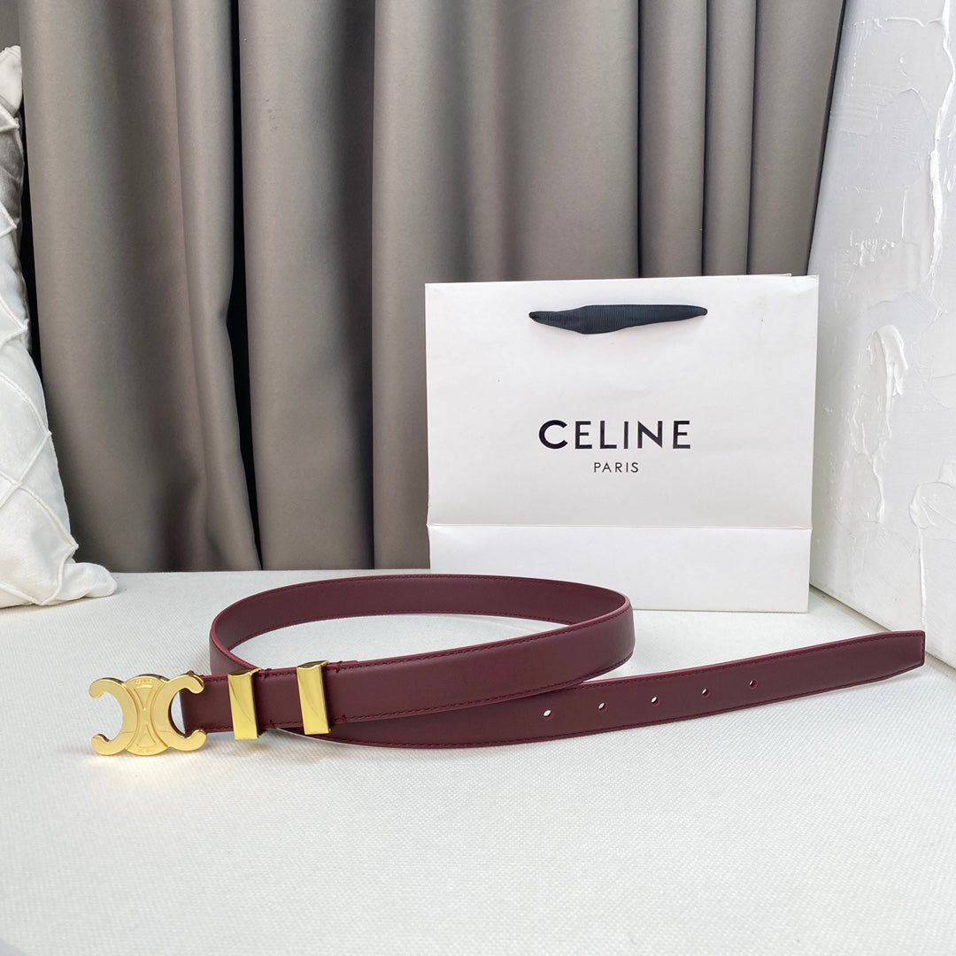 Medium Triomphe Belt 25mm Wine Calfskin Gold Loop Ghw - 30