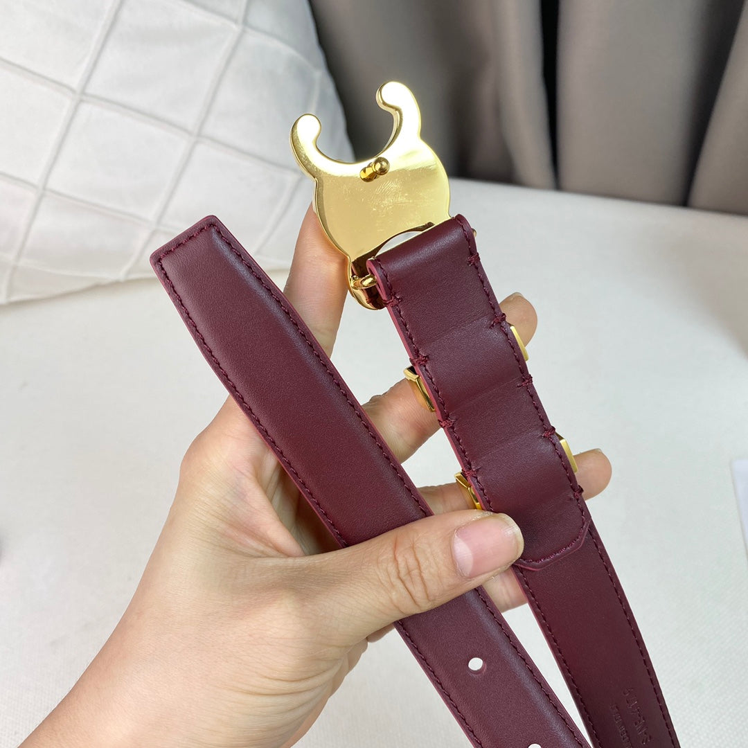 Medium Triomphe Belt 25mm Wine Calfskin Gold Loop Ghw - 30