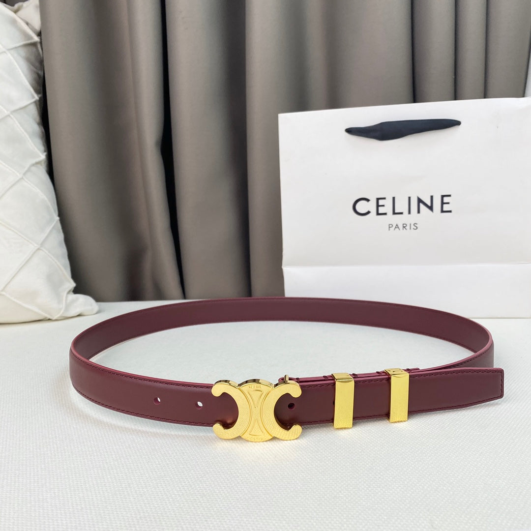 Medium Triomphe Belt 25mm Wine Calfskin Gold Loop Ghw - 30