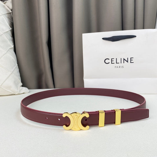 Medium Triomphe Belt 25mm Wine Calfskin Gold Loop Ghw - 30