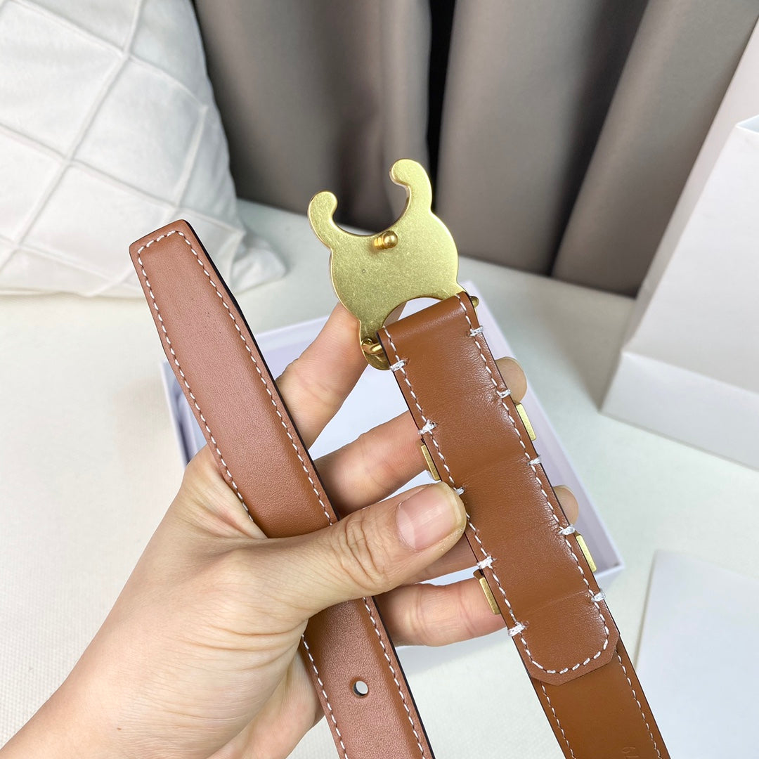 Medium Triomphe Belt 25mm Tan Calfskin Gold Loop Ghw - 30
