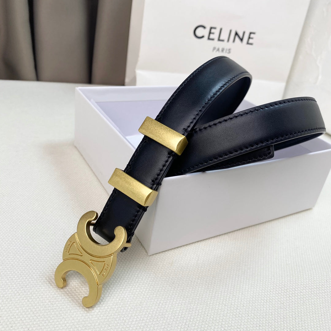 Medium Triomphe Belt 25mm Black Calfskin Gold Loop Ghw - 30