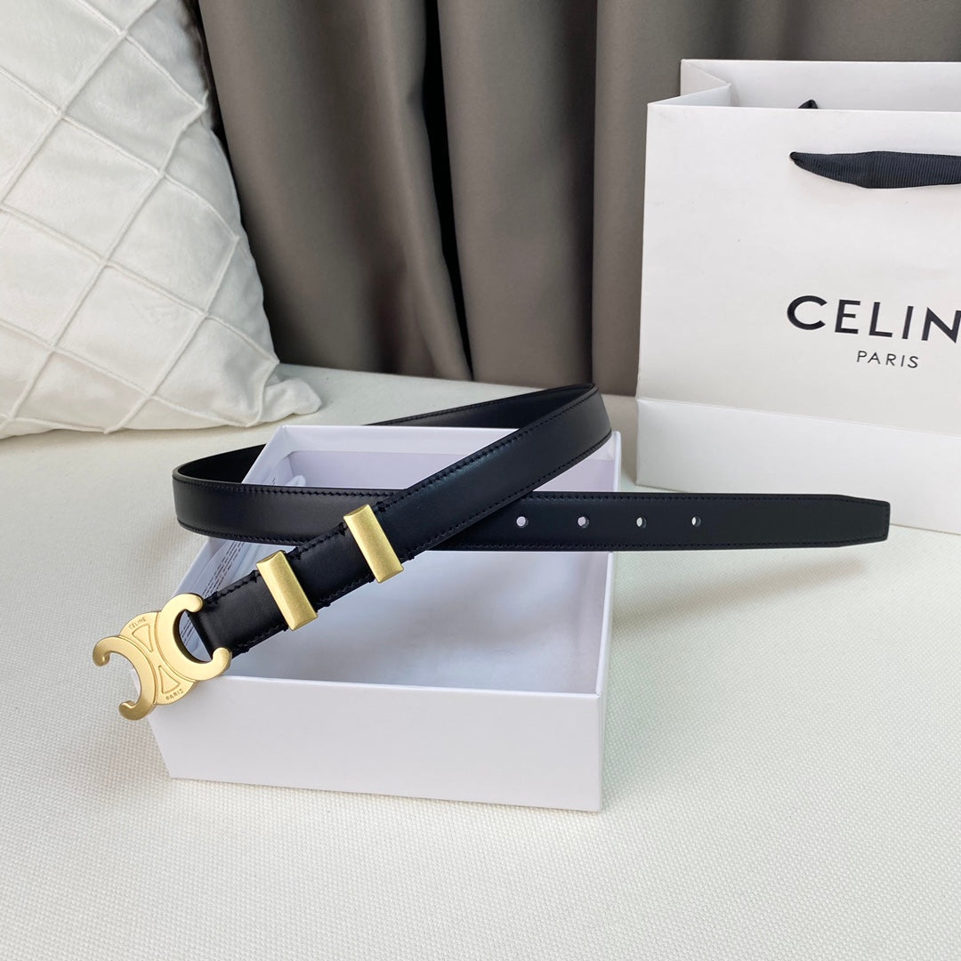 Medium Triomphe Belt 25mm Black Calfskin Gold Loop Ghw - 30