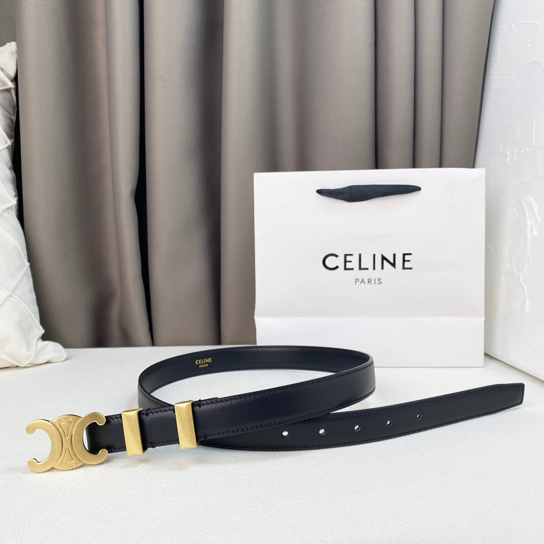 Medium Triomphe Belt 25mm Black Calfskin Gold Loop Ghw - 30