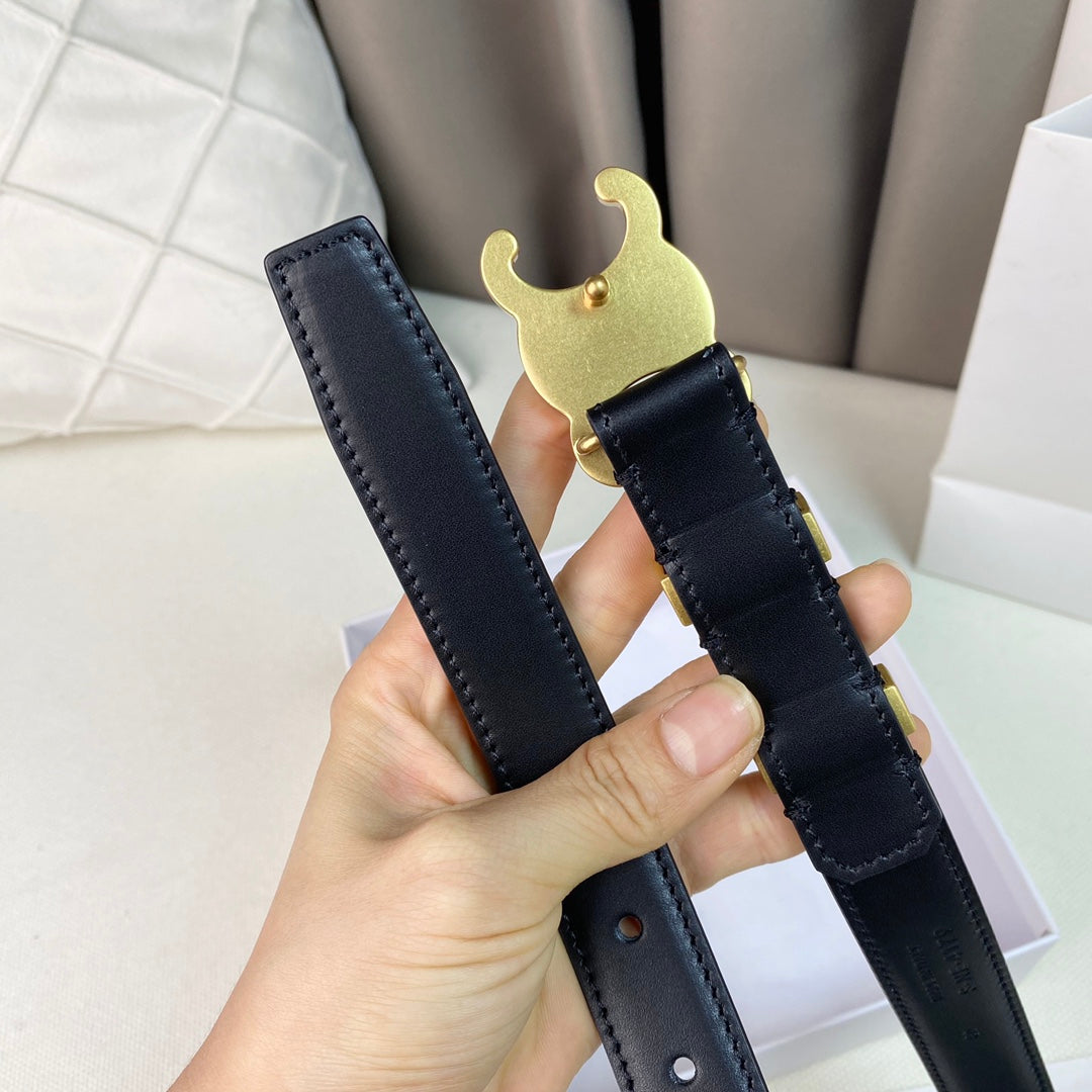 Medium Triomphe Belt 25mm Black Calfskin Gold Loop Ghw - 30