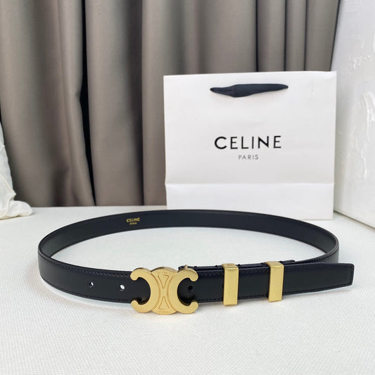 Medium Triomphe Belt 25mm Black Calfskin Gold Loop Ghw - 30