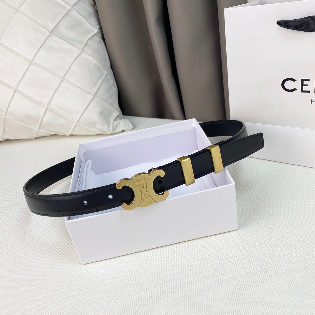 Medium Triomphe Belt 25mm Black Calfskin Gold Loop Ghw - 30