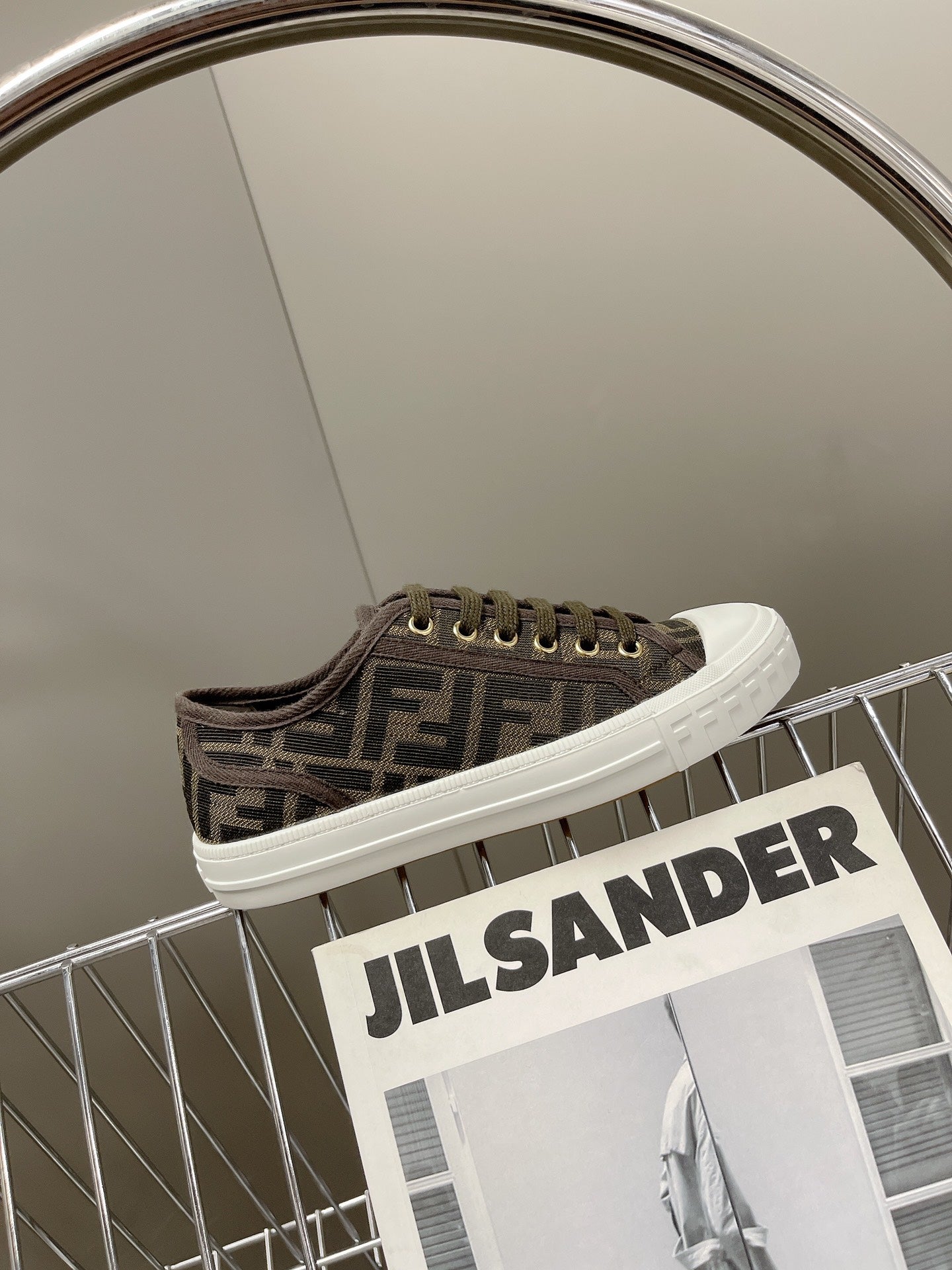 FENDI DOMINO MOTIF LOW-TOP SNEAKERS IN BROWN CANVAS - 35