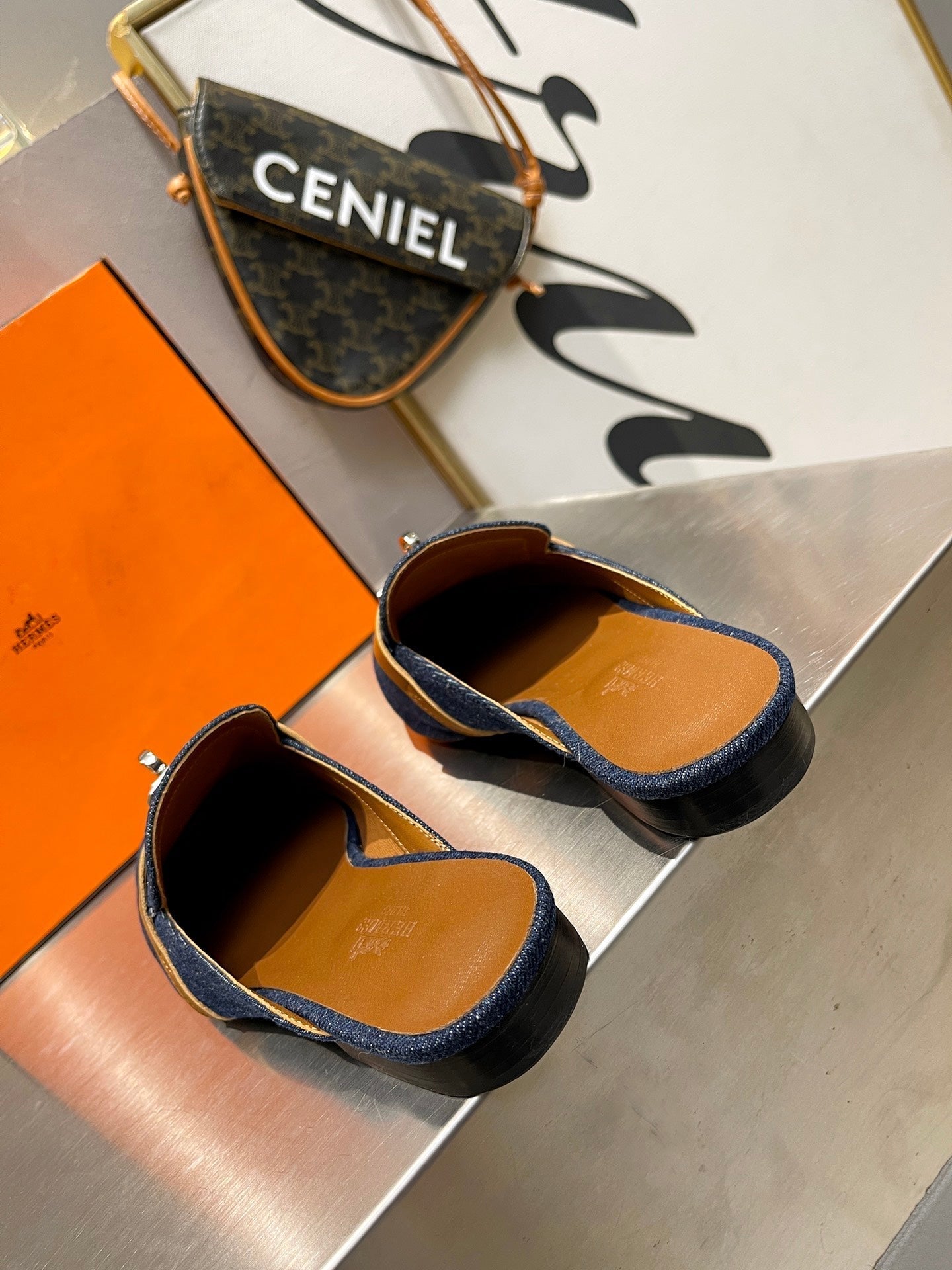 0Z MULE TAWNY AND DENIM CALFSKIN - 35