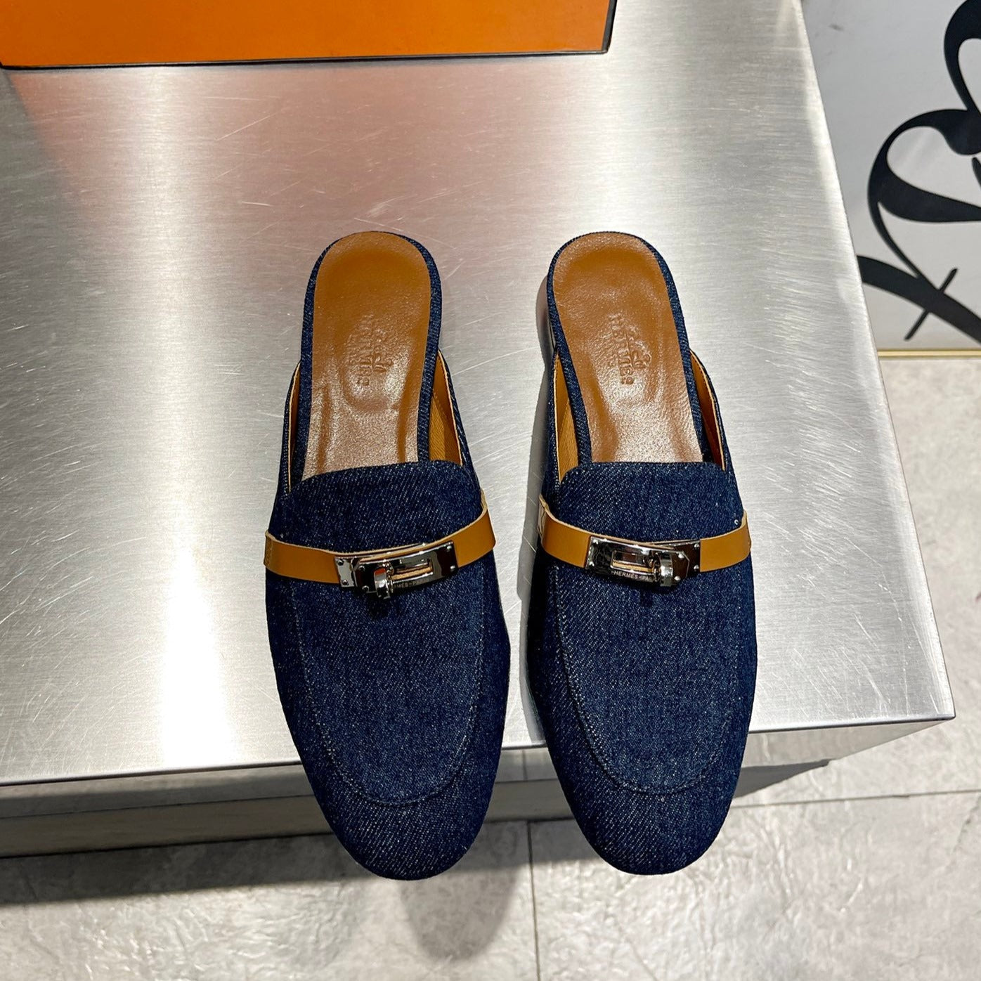 0Z MULE TAWNY AND DENIM CALFSKIN - 35