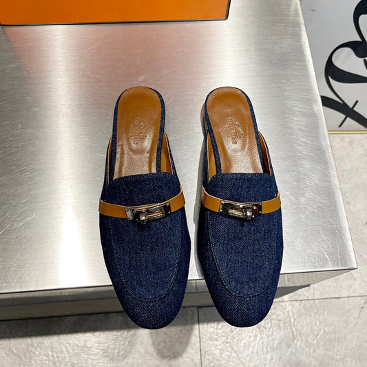 0Z MULE TAWNY AND DENIM CALFSKIN - 35