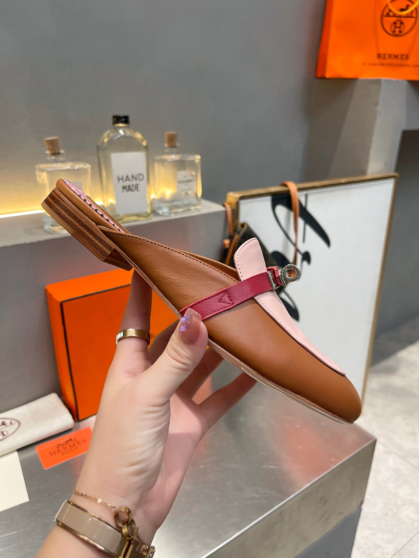 0Z MULE CARAMEL AND PASTEL PINK CALFSKIN WITH PATTERN - 35