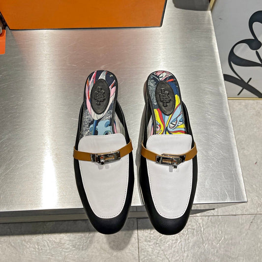 0Z MULE WHITE AND BLACK CALFSKIN WITH PATTERN - 35