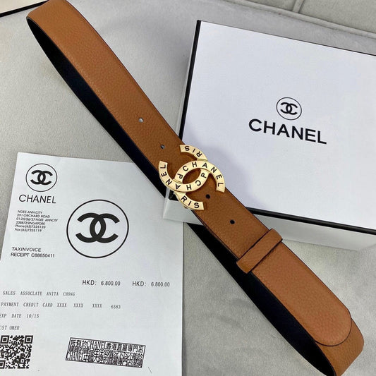 CC 30MM BELT IN BRONZE BROWN SMOOTH CALFSKIN WITH GOLD HARDWARE - 30