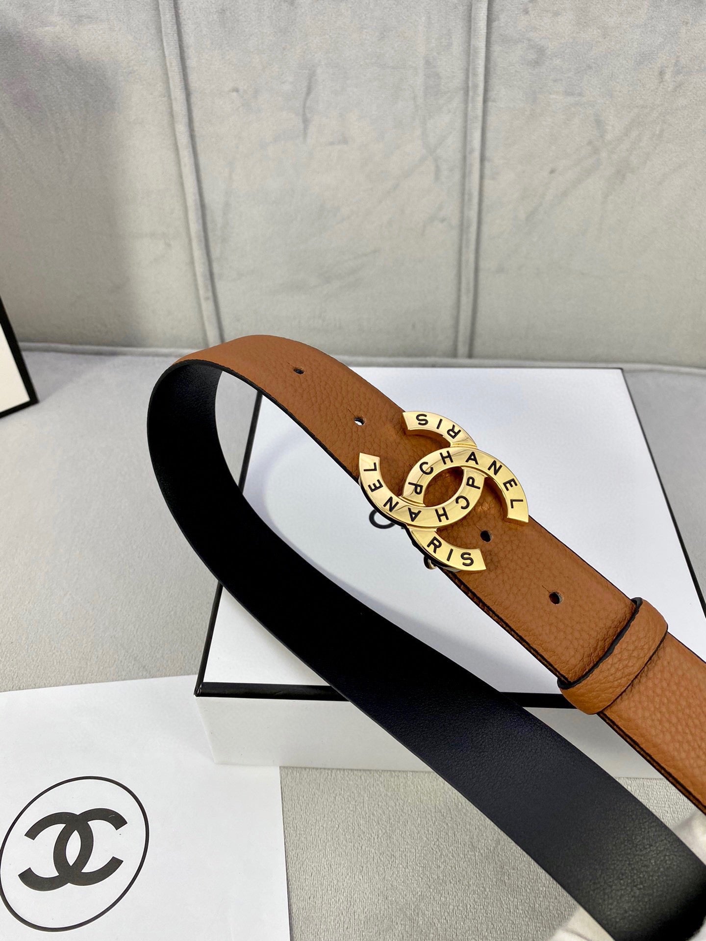 CC 30MM BELT IN BRONZE BROWN SMOOTH CALFSKIN WITH GOLD HARDWARE - 30