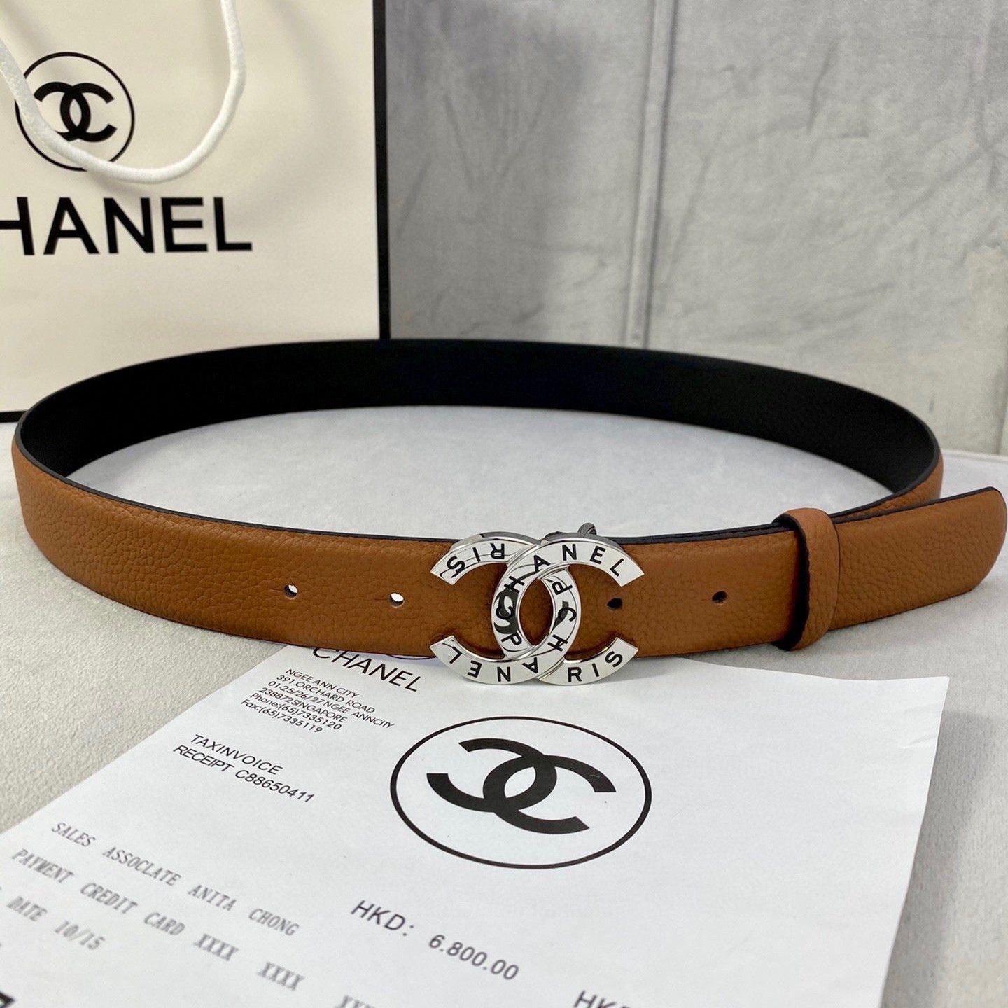 CC 30MM BELT IN BRONZE BROWN SMOOTH CALFSKIN WITH SILVER HARDWARE - 30