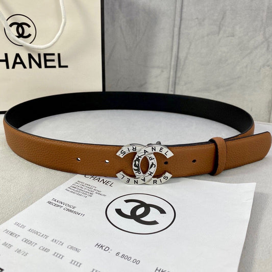CC 30MM BELT IN BRONZE BROWN SMOOTH CALFSKIN WITH SILVER HARDWARE - 30