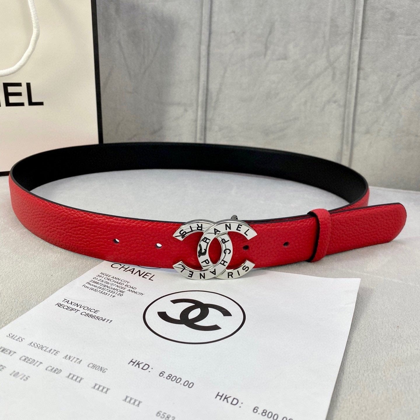 CC 30MM BELT IN CHERRY RED SMOOTH CALFSKIN WITH SILVER HARDWARE - 30