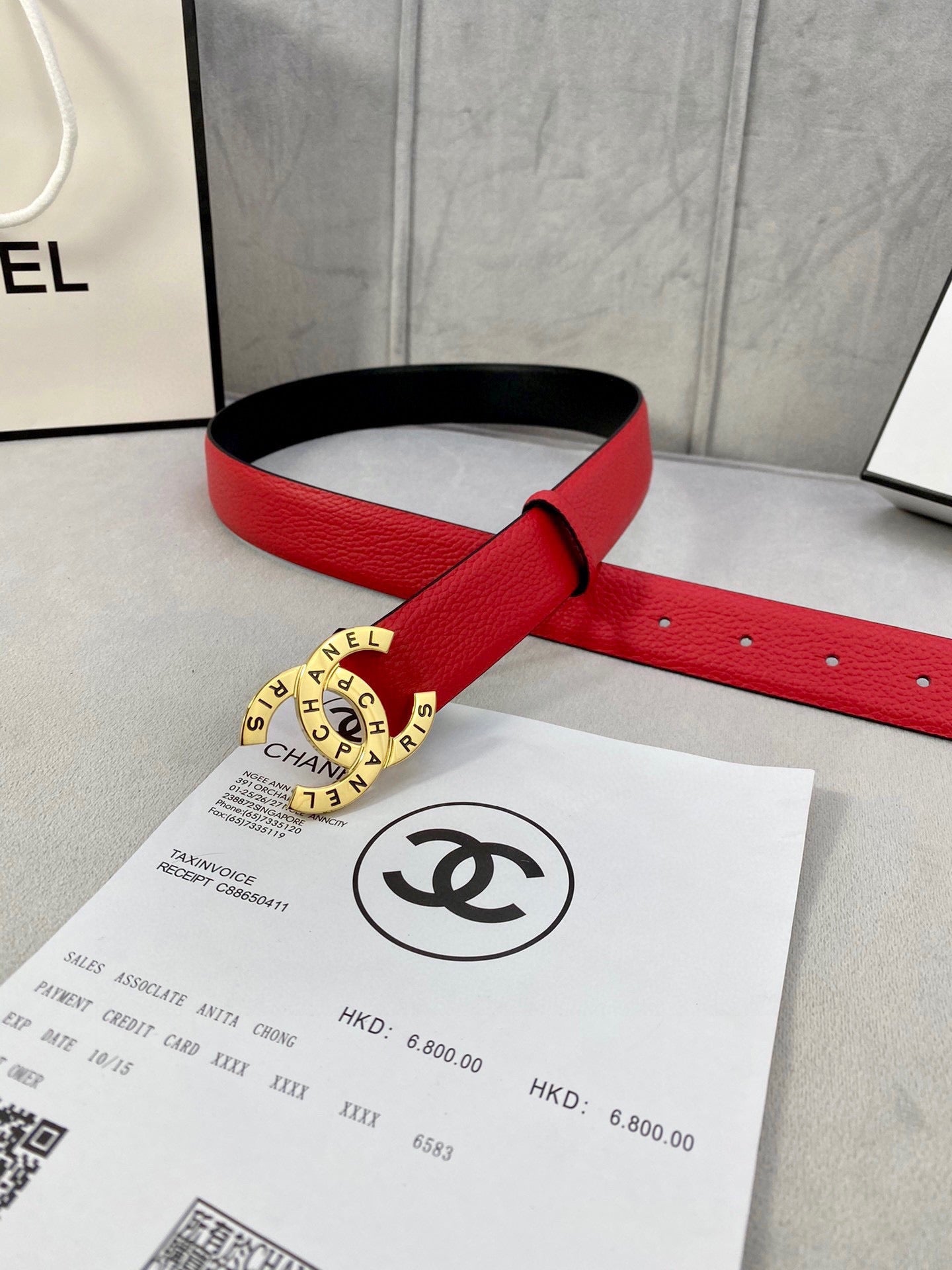 CC 30MM BELT IN CHERRY RED SMOOTH CALFSKIN WITH GOLD HARDWARE - 30