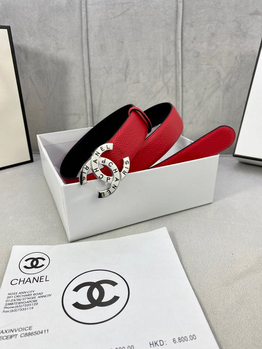 РЕМІНЬ CC 30MM З ГЛАДКОЇ ТЕЛЯЧОЇ ШКІРИ КОЛЬОРУ CHERRY RED СРІБНА ФУРНІТУРА - 30