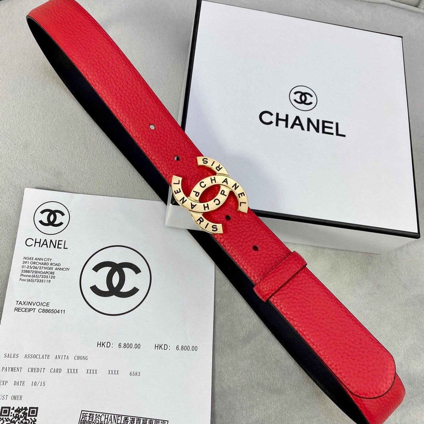 CC 30MM BELT IN CHERRY RED SMOOTH CALFSKIN WITH GOLD HARDWARE - 30