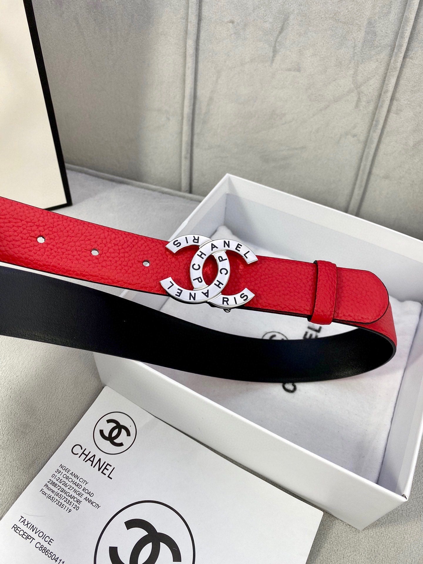 CC 30MM BELT IN CHERRY RED SMOOTH CALFSKIN WITH SILVER HARDWARE - 30